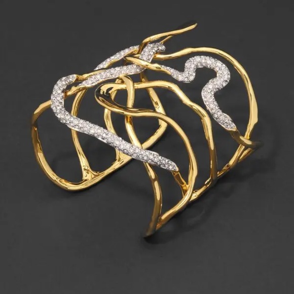 NWOT Alexis Bittar Gold and Crystal Openwork Sculptural Cuff Bracelet - Picture 3 of 9